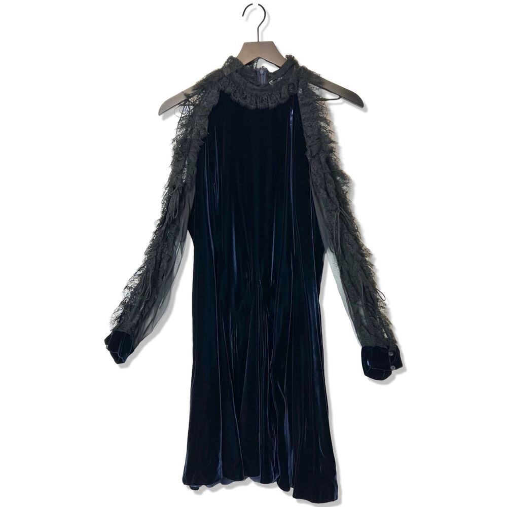 Christian Dior Navy Velvet Dress with Sheer Lace Sleeves, IT 48 (US 12)